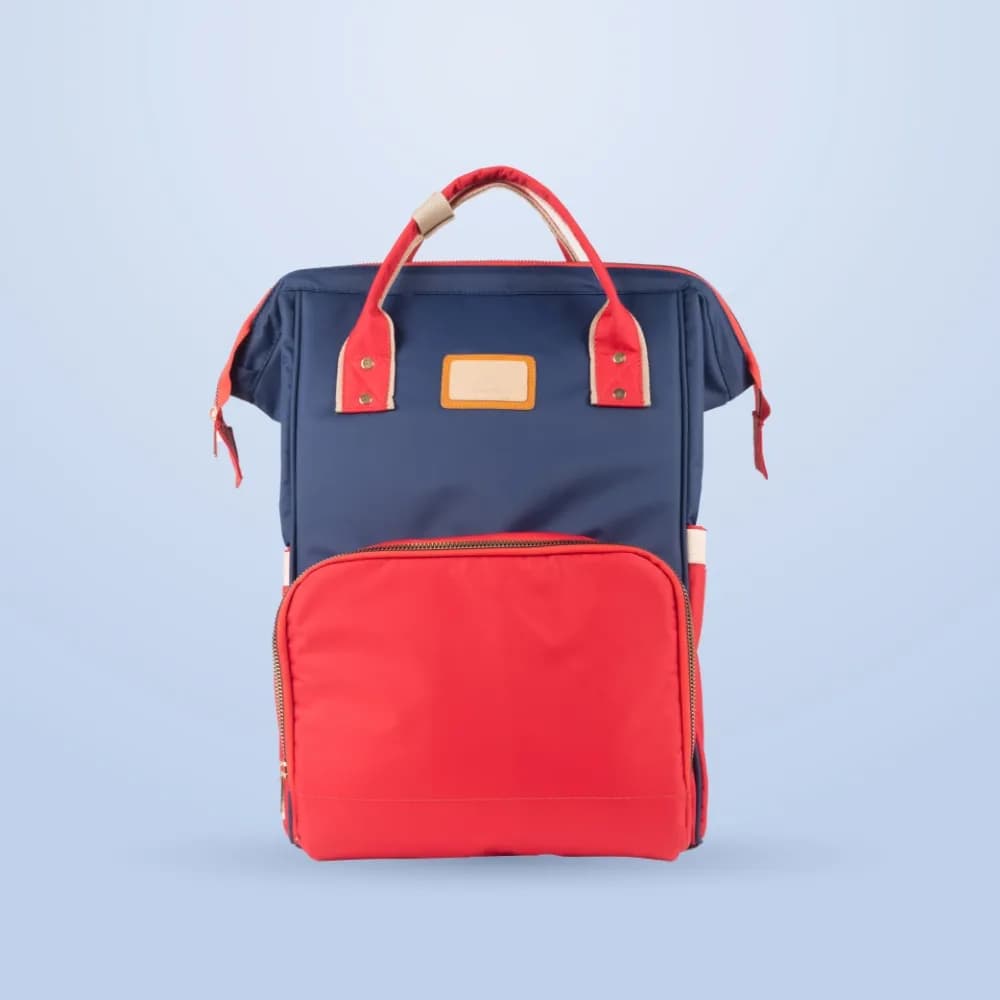 Baby Diaper Bag With Dry/Wet Pockets | Multifunctional 12 Pocket Stylish Diaper Bag Backpack | Water-Resistant | Free Diaper Pouch - Navy & Red