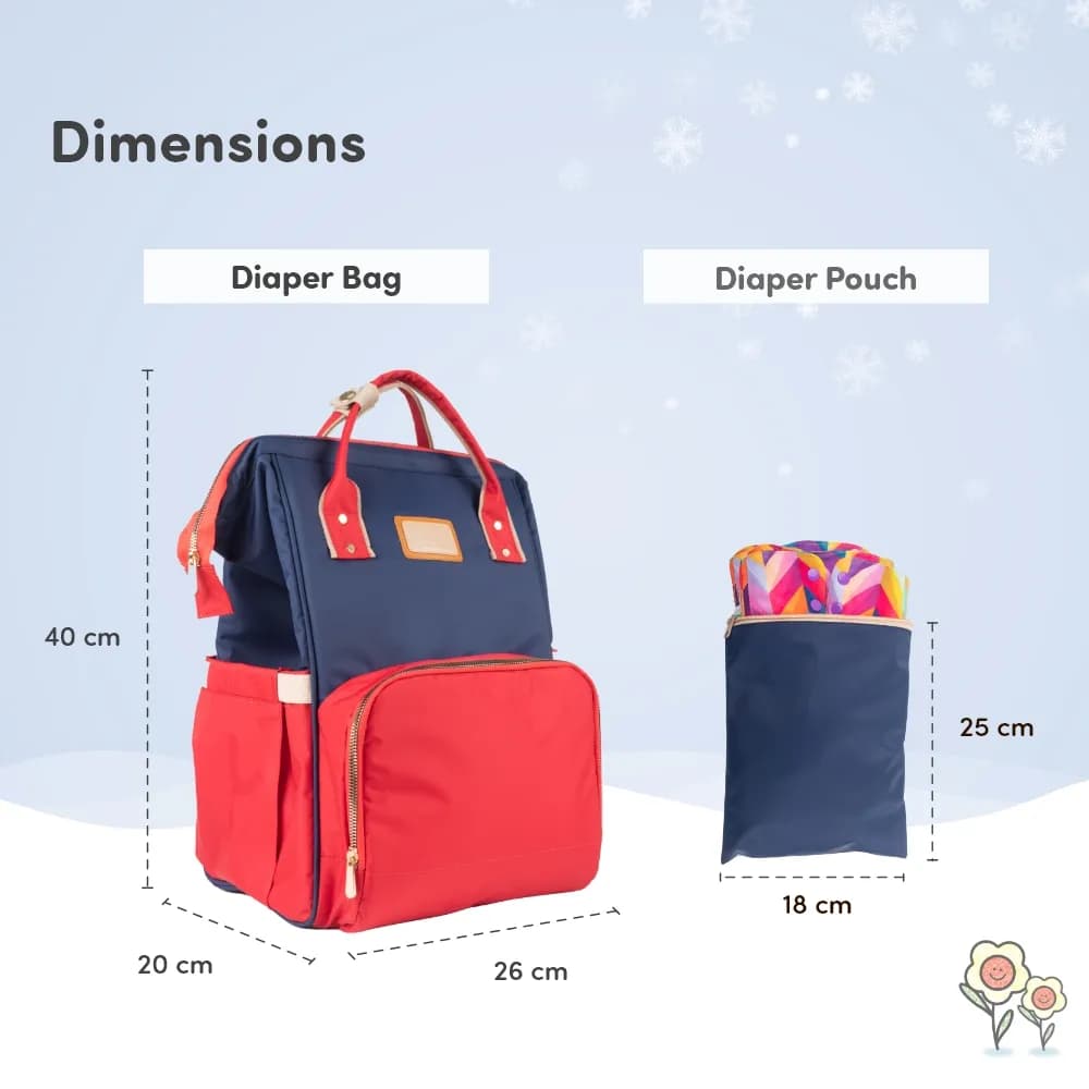 Baby Diaper Bag With Dry/Wet Pockets | Multifunctional 12 Pocket Stylish Diaper Bag Backpack | Water-Resistant | Free Diaper Pouch - Navy & Red