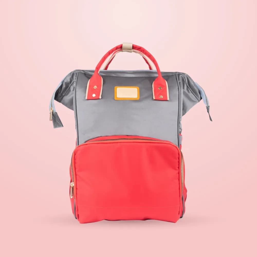 12 Pocket Diaper Bag - Grey & Red