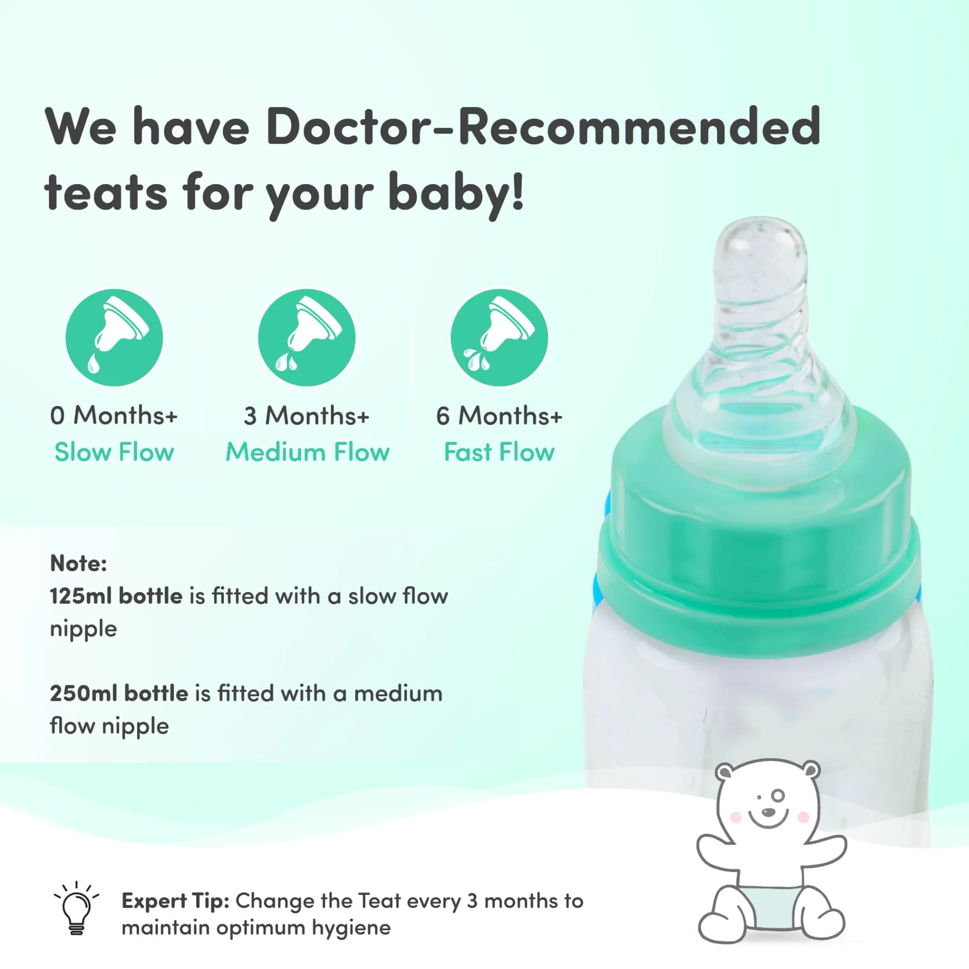 2-in-1 Baby Feeding Sipper Bottle | BPA Free with Anti-Colic Nipple | Feels Natural Baby Bottle | Easy Flow Neck Design - Green 125ml