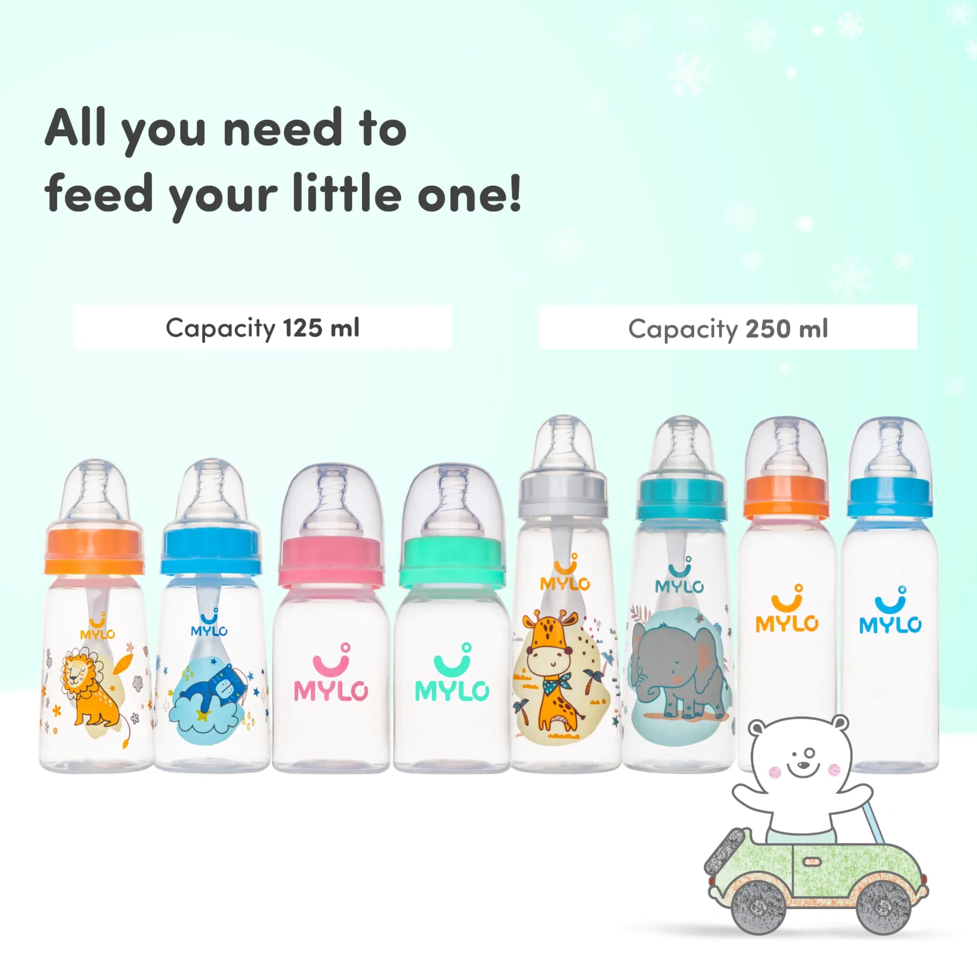 2-in-1 Baby Feeding Sipper Bottle | BPA Free with Anti-Colic Nipple | Feels Natural Baby Bottle | Easy Flow Neck Design - Green 125ml