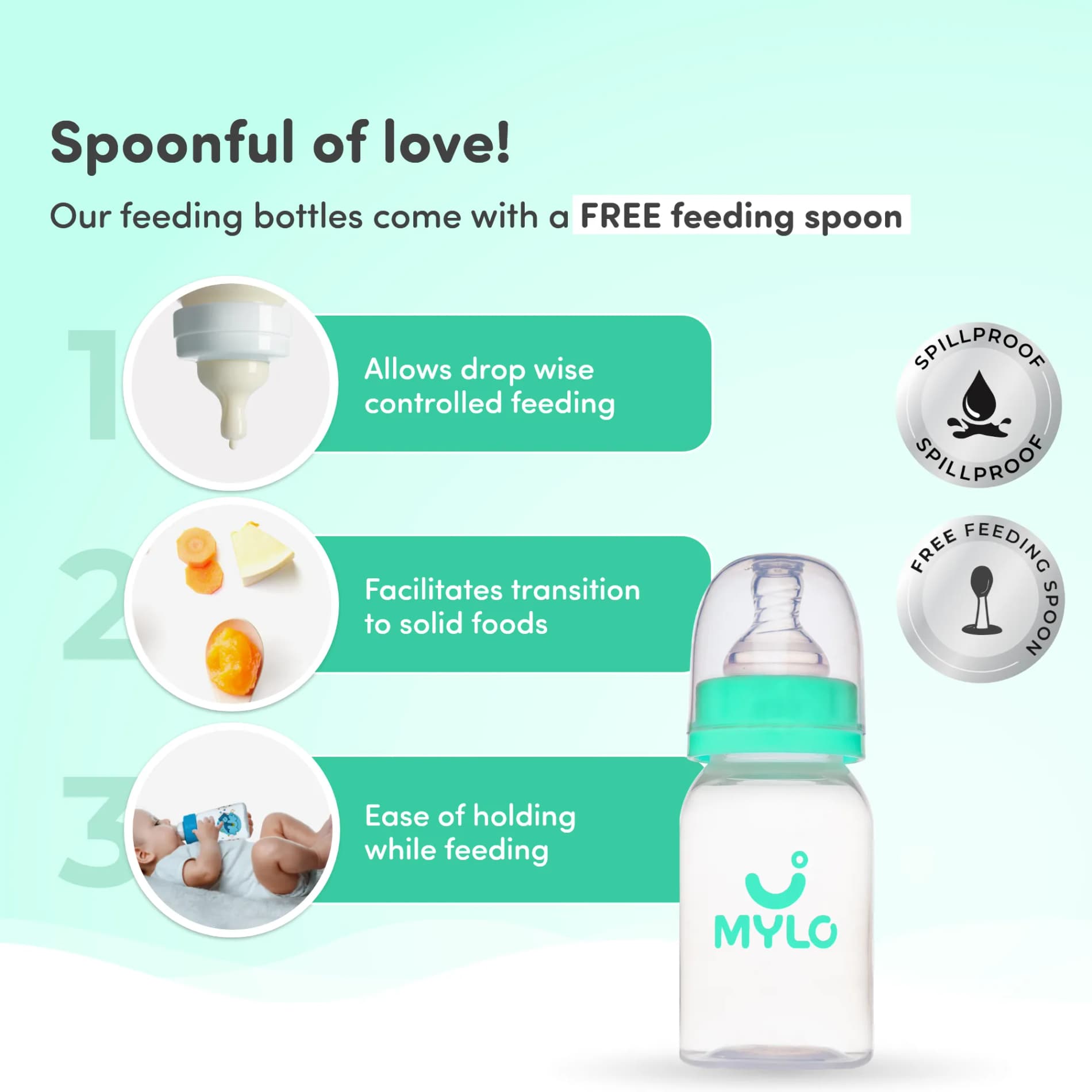 2-in-1 Baby Feeding Sipper Bottle | BPA Free with Anti-Colic Nipple | Feels Natural Baby Bottle | Easy Flow Neck Design - Green 125ml