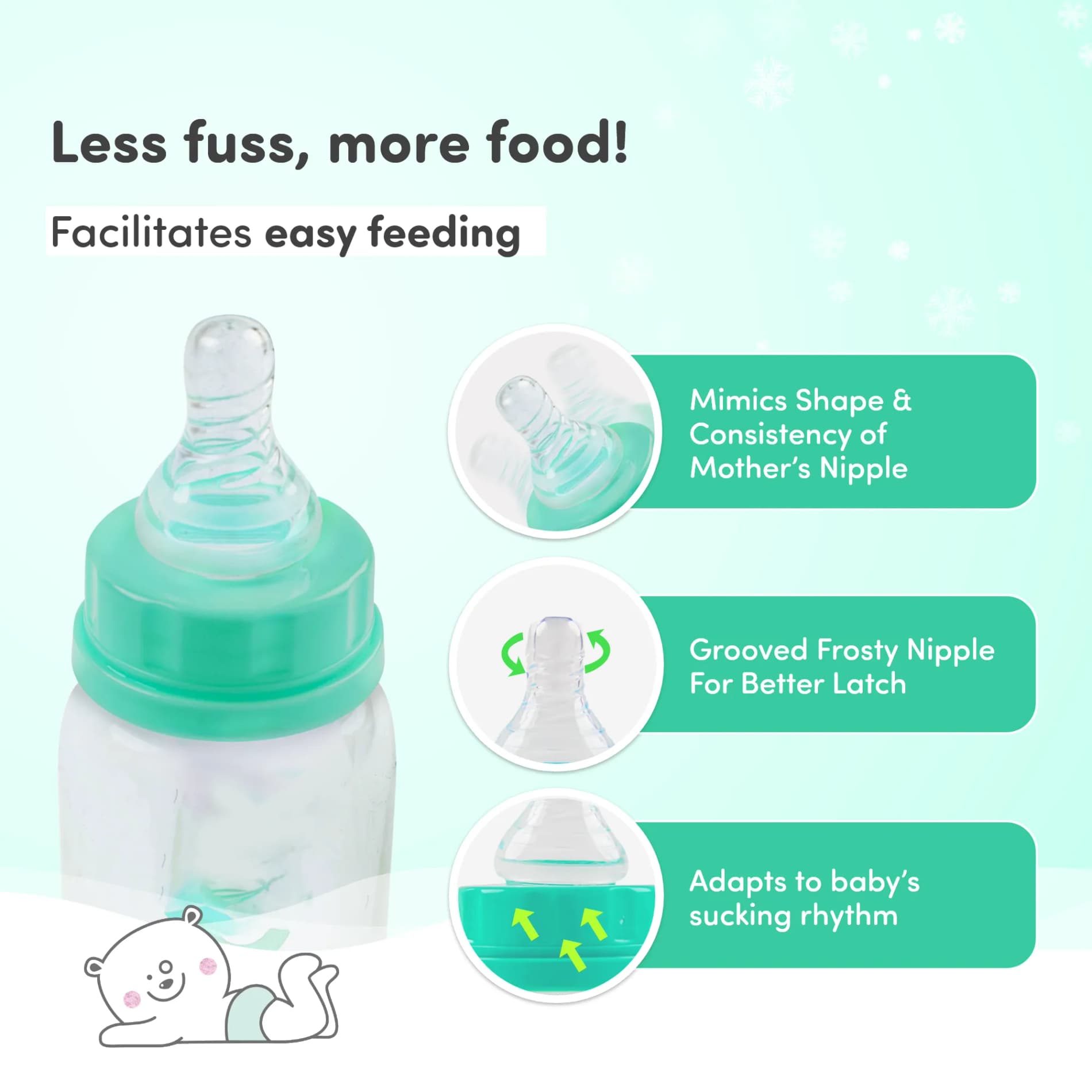 2-in-1 Baby Feeding Sipper Bottle | BPA Free with Anti-Colic Nipple | Feels Natural Baby Bottle | Easy Flow Neck Design - Green 125ml