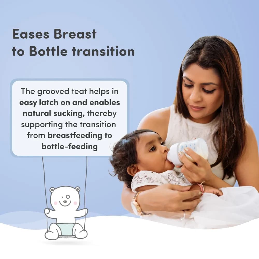 Feels Natural Anti Colic Medium (M) Flow Grooved Baby Nipple | BPA Free | Breast-Like Nipple | Food Grade Material | Wide Base for Better Latch | Can be Sterilized | Microwave Safe | Fits Most Standard Bottles - Pack of 2