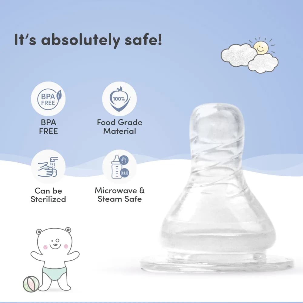 Feels Natural Anti Colic Medium (M) Flow Grooved Baby Nipple | BPA Free | Breast-Like Nipple | Food Grade Material | Wide Base for Better Latch | Can be Sterilized | Microwave Safe | Fits Most Standard Bottles - Pack of 2