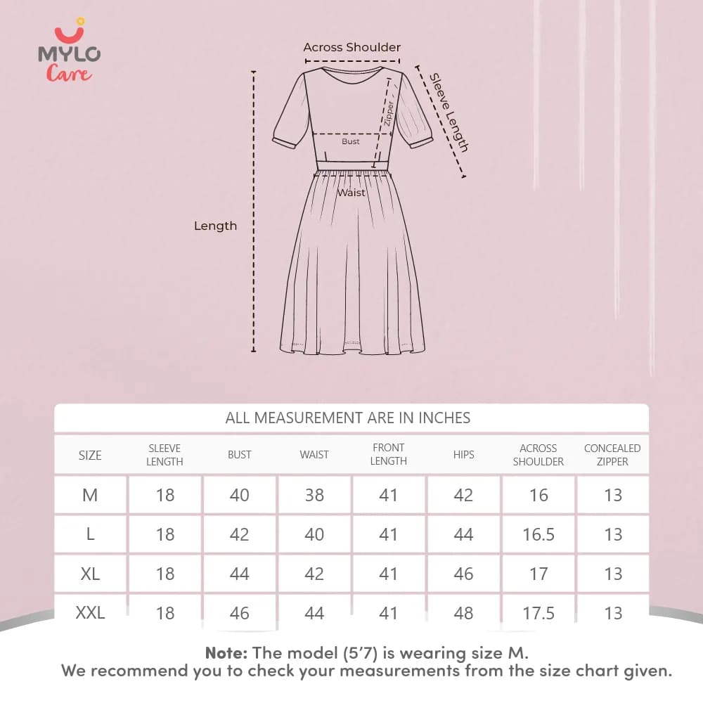 Maternity Dresses For Women with Both Side Zipper For Easy Feeding | Adjustable Belt for Growing Belly | Maxi Dress | Geometric - Pink | M