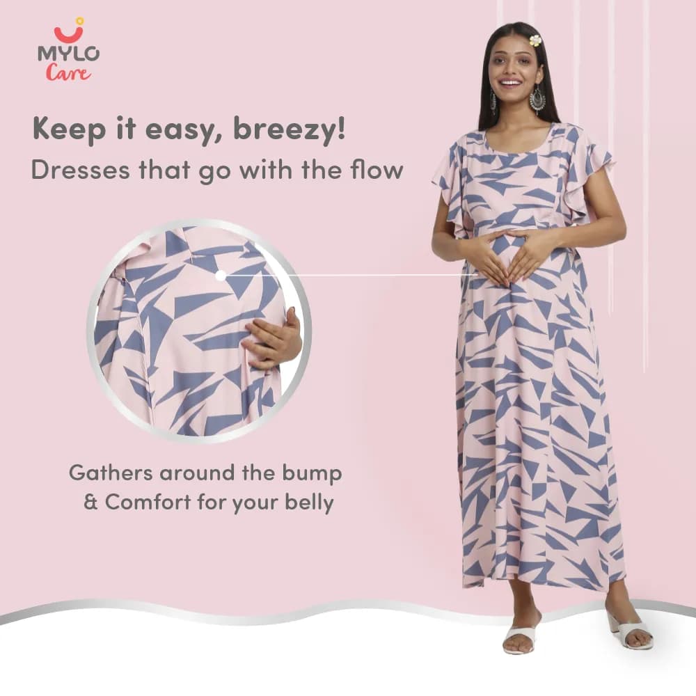 Maternity Dress - L - Geometric - Pink