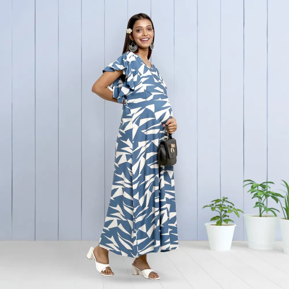 Maternity Dress - M - Geometric - Blue