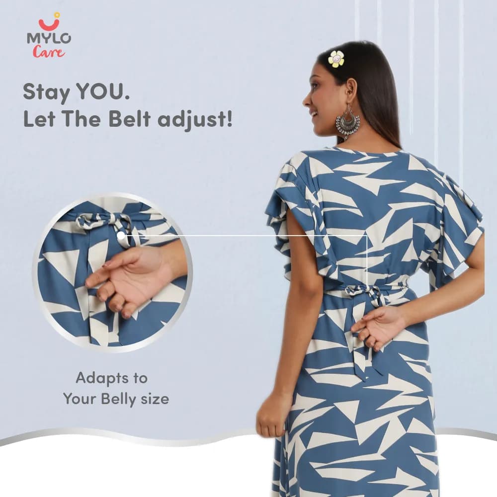Maternity Dress - M - Geometric - Blue