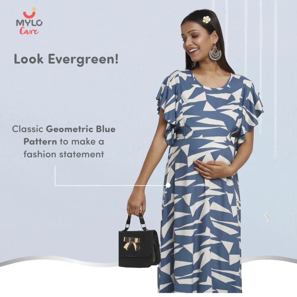 Maternity Dress - M - Geometric - Blue