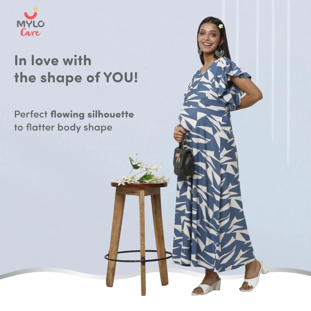 Maternity Dress - L - Geometric - Blue