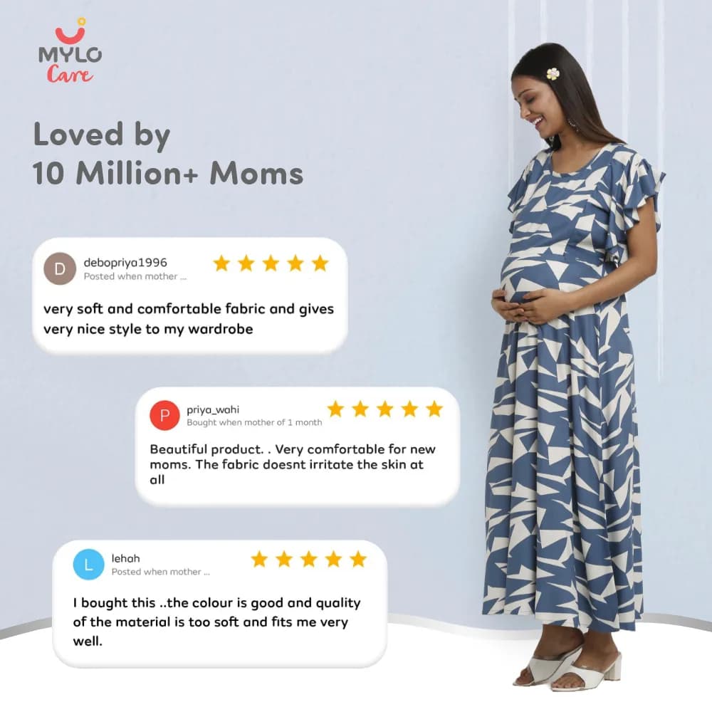 Maternity Dress - L - Geometric - Blue