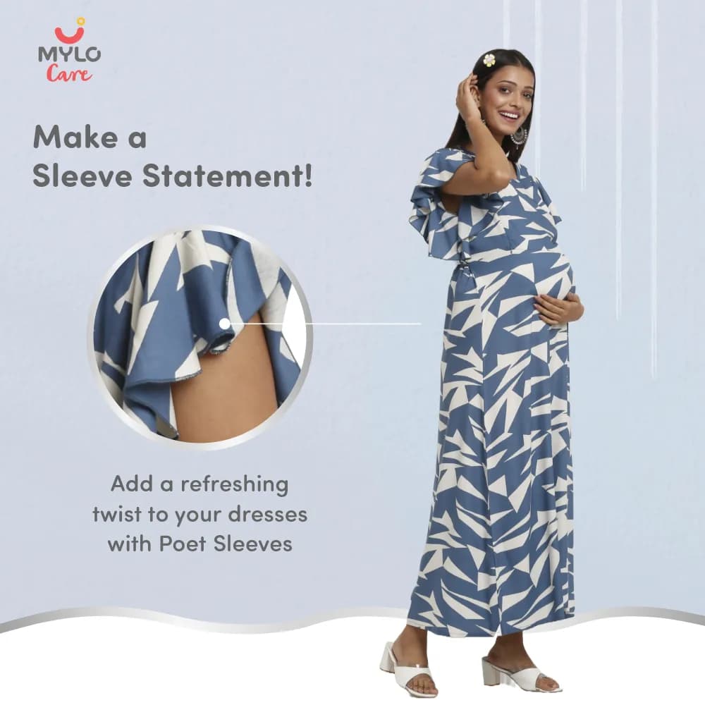 Maternity Dress - L - Geometric - Blue