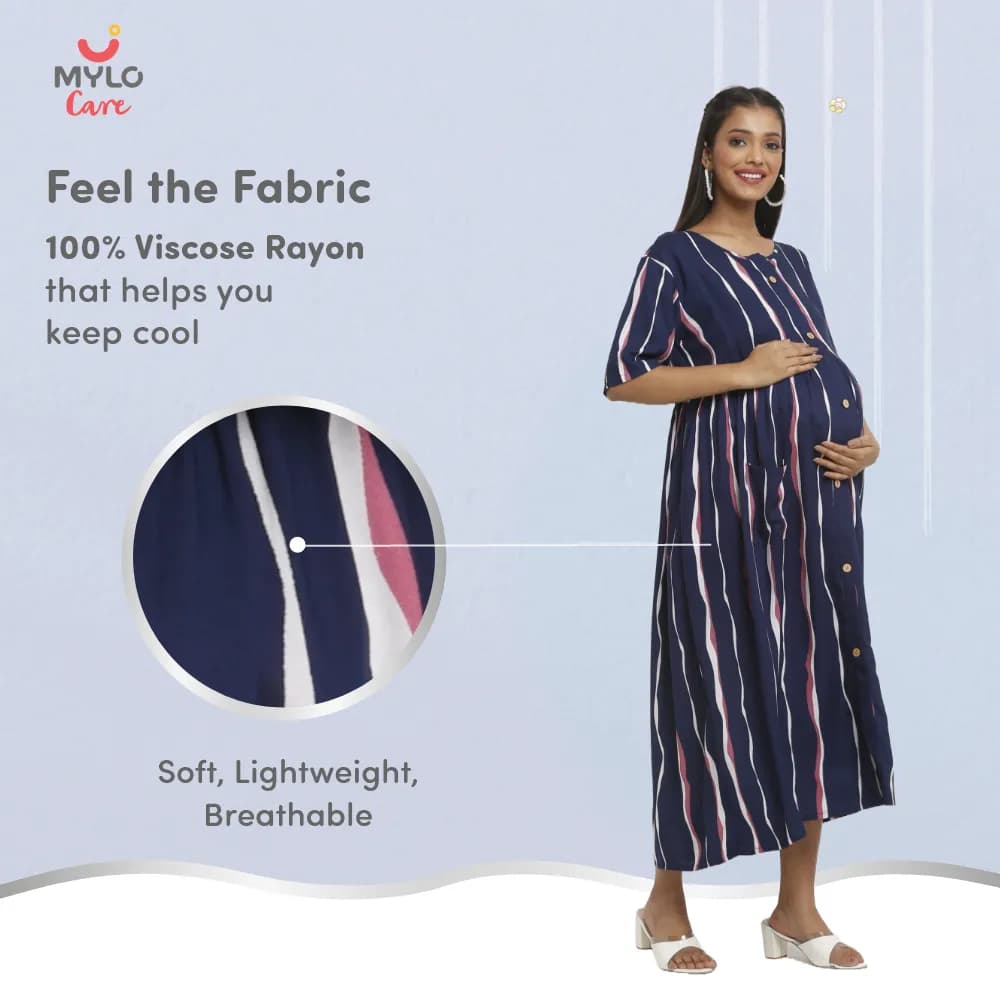 Maternity Dress - M - Stripes - Dark Blue