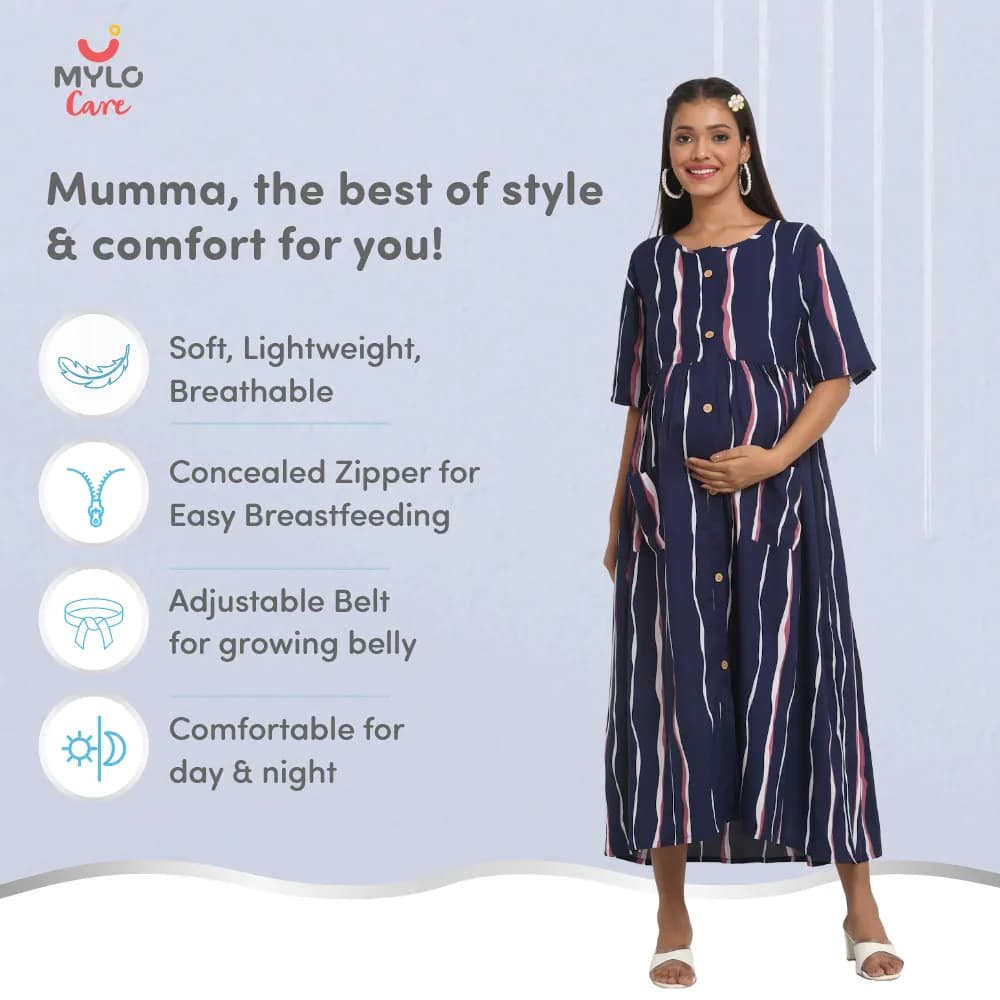 Maternity Dress - XL - Stripes - Dark Blue
