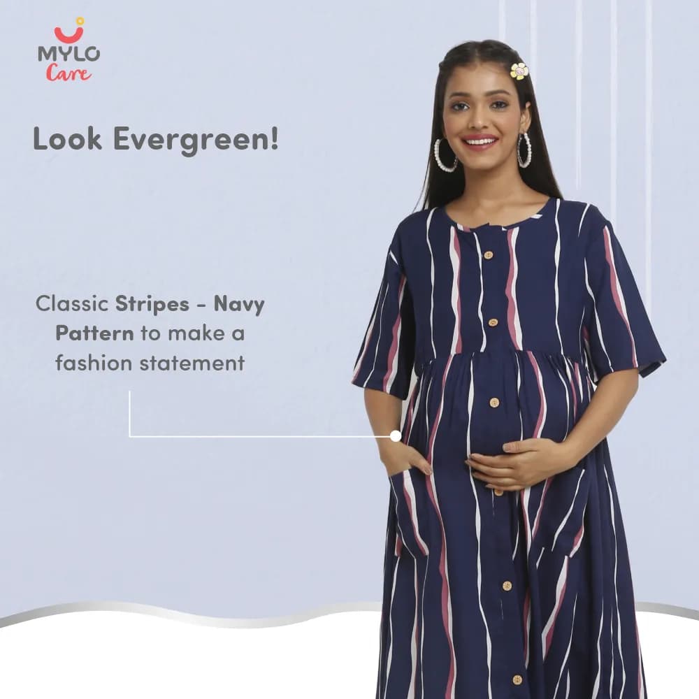 Maternity Dress - XL - Stripes - Dark Blue