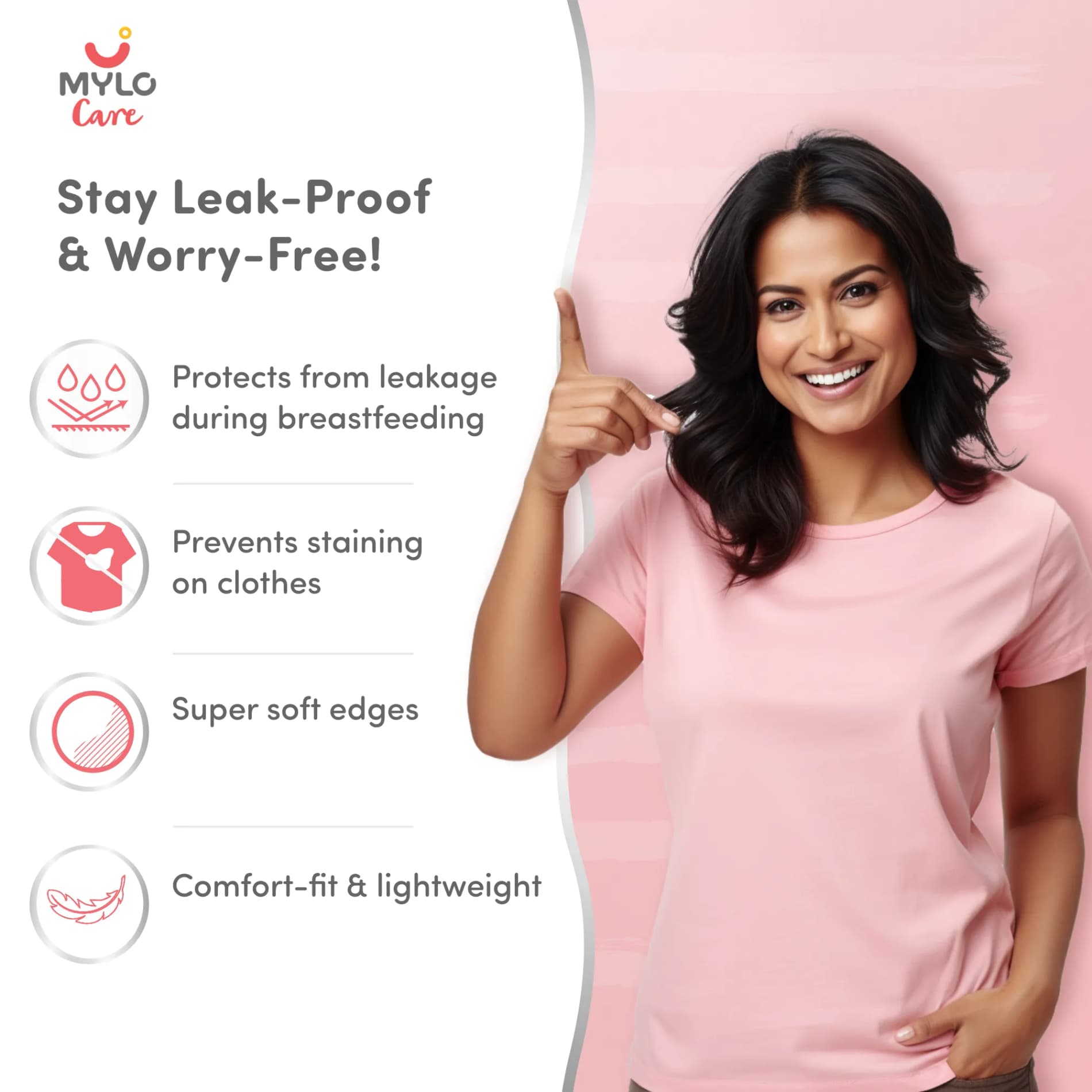 Reusable & Washable Breast Pads | Nursing Pads with Free Laundry Pouch | Leak-Proof | Comfort-Fit & Lightweight | Baby Pink 1 Pair