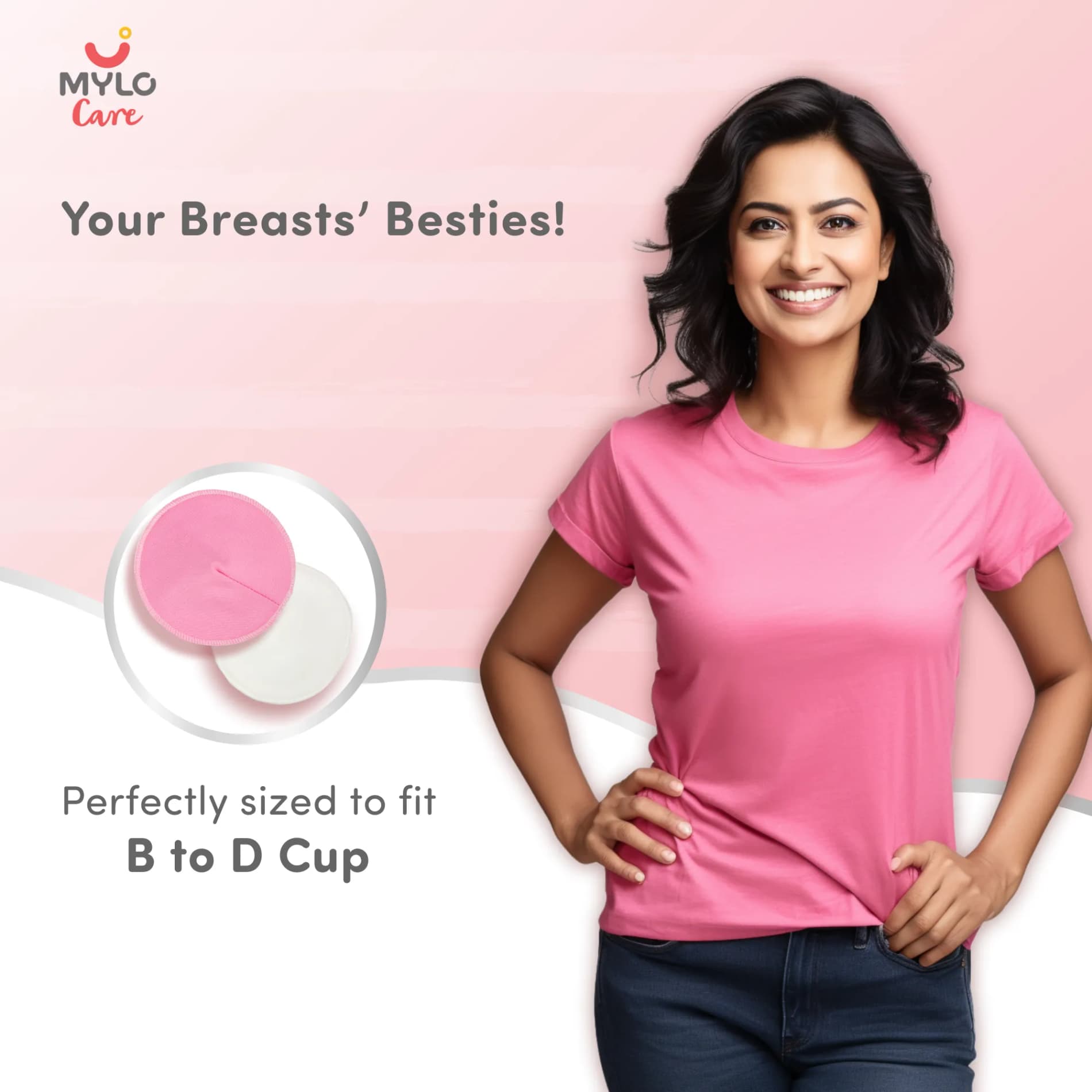 Reusable & Washable Breast Pads | Nursing Pads with Free Laundry Pouch | Leak-Proof | Comfort-Fit & Lightweight | Baby Pink 1 Pair