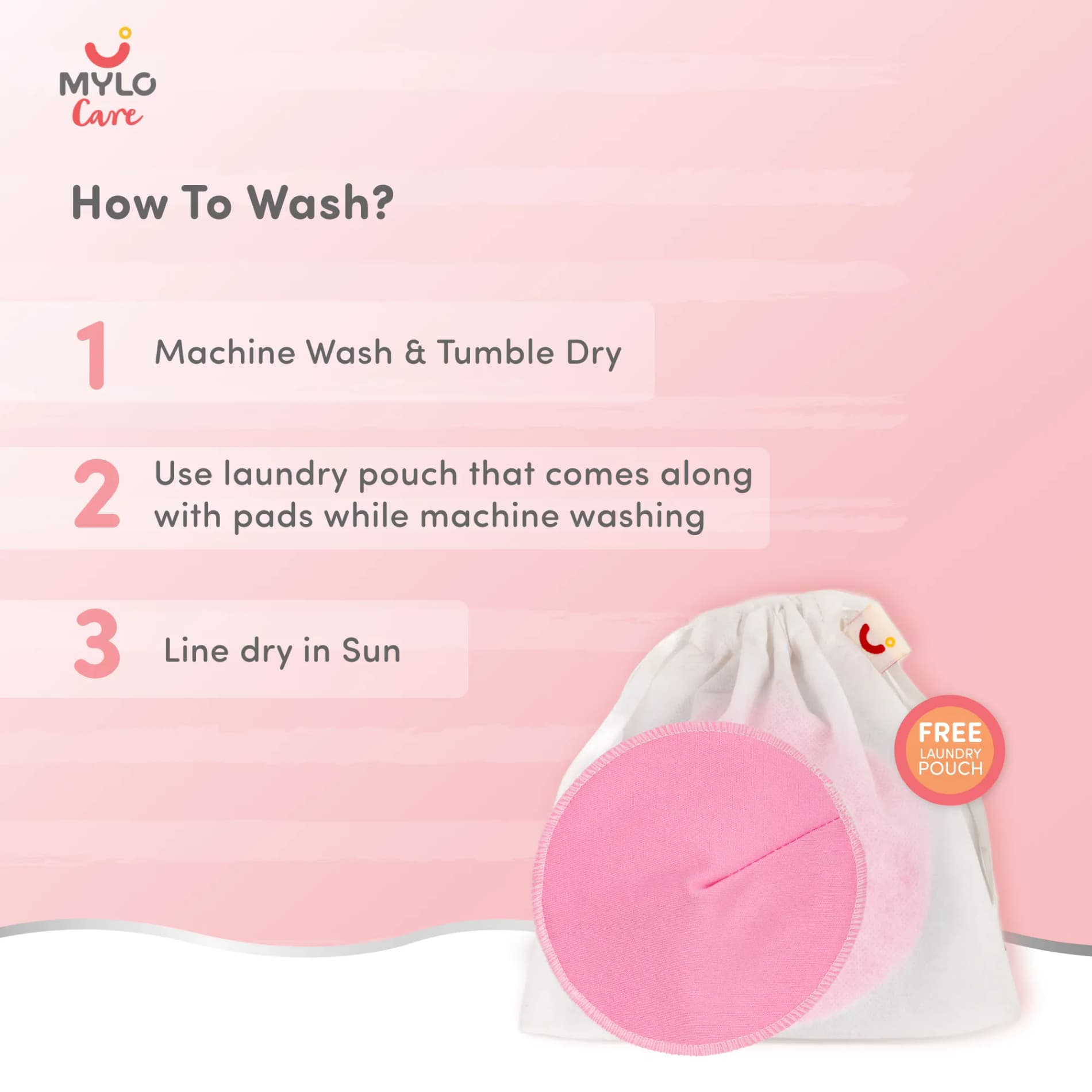 Reusable & Washable Breast Pads | Nursing Pads with Free Laundry Pouch | Leak-Proof | Comfort-Fit & Lightweight | Baby Pink 1 Pair