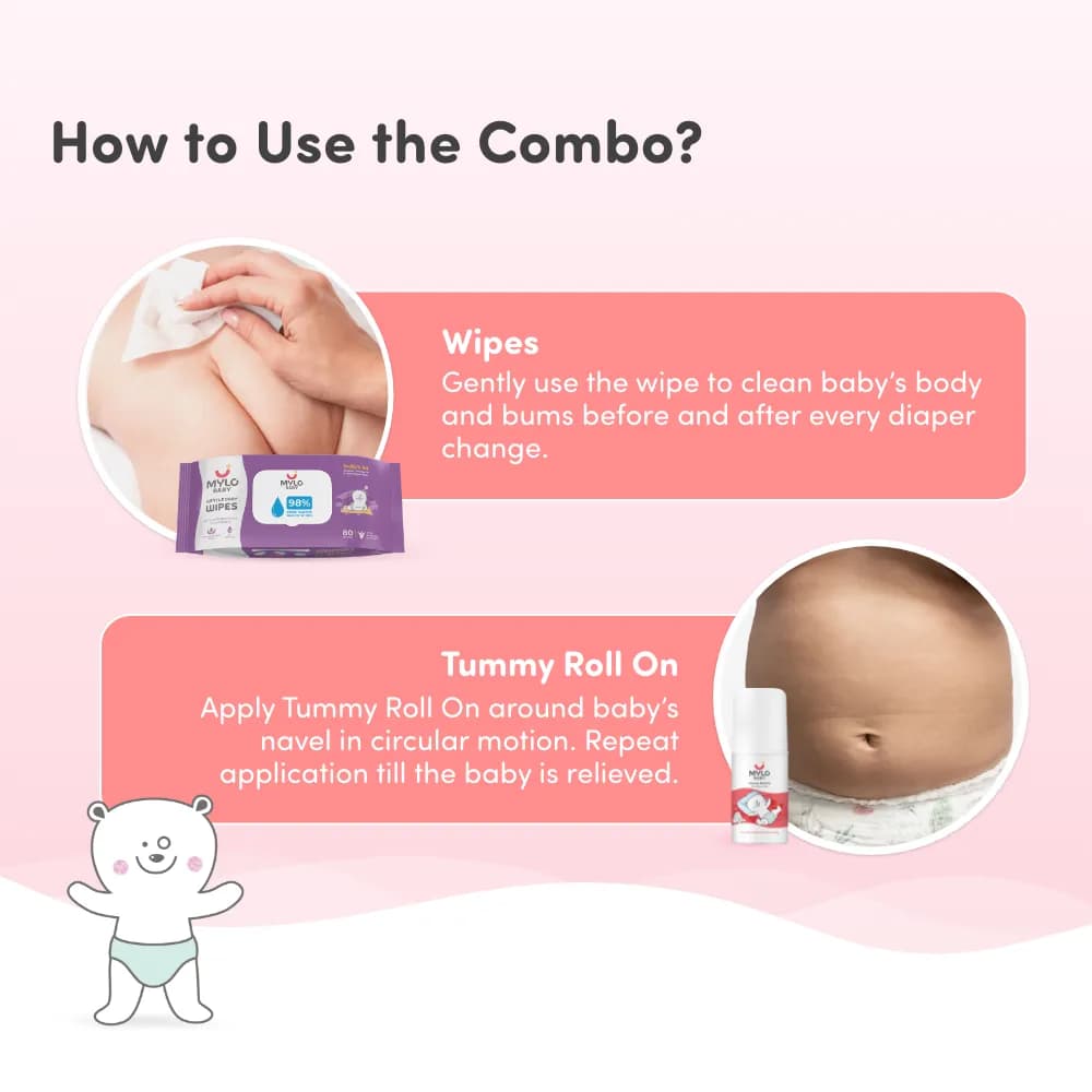 Wipes with lid-Pack of 3 & Baby tummy roll on 40ml