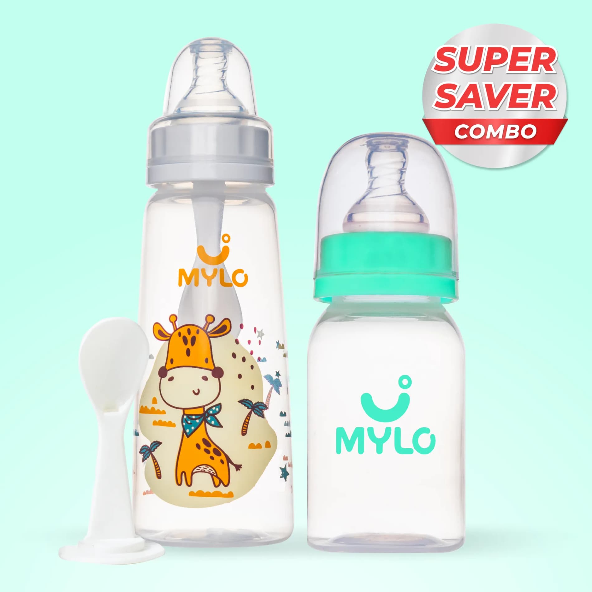 2-in-1 Baby Feeding Bottle - Green & Giraffe 125ml & 250ml (Pack of 2)