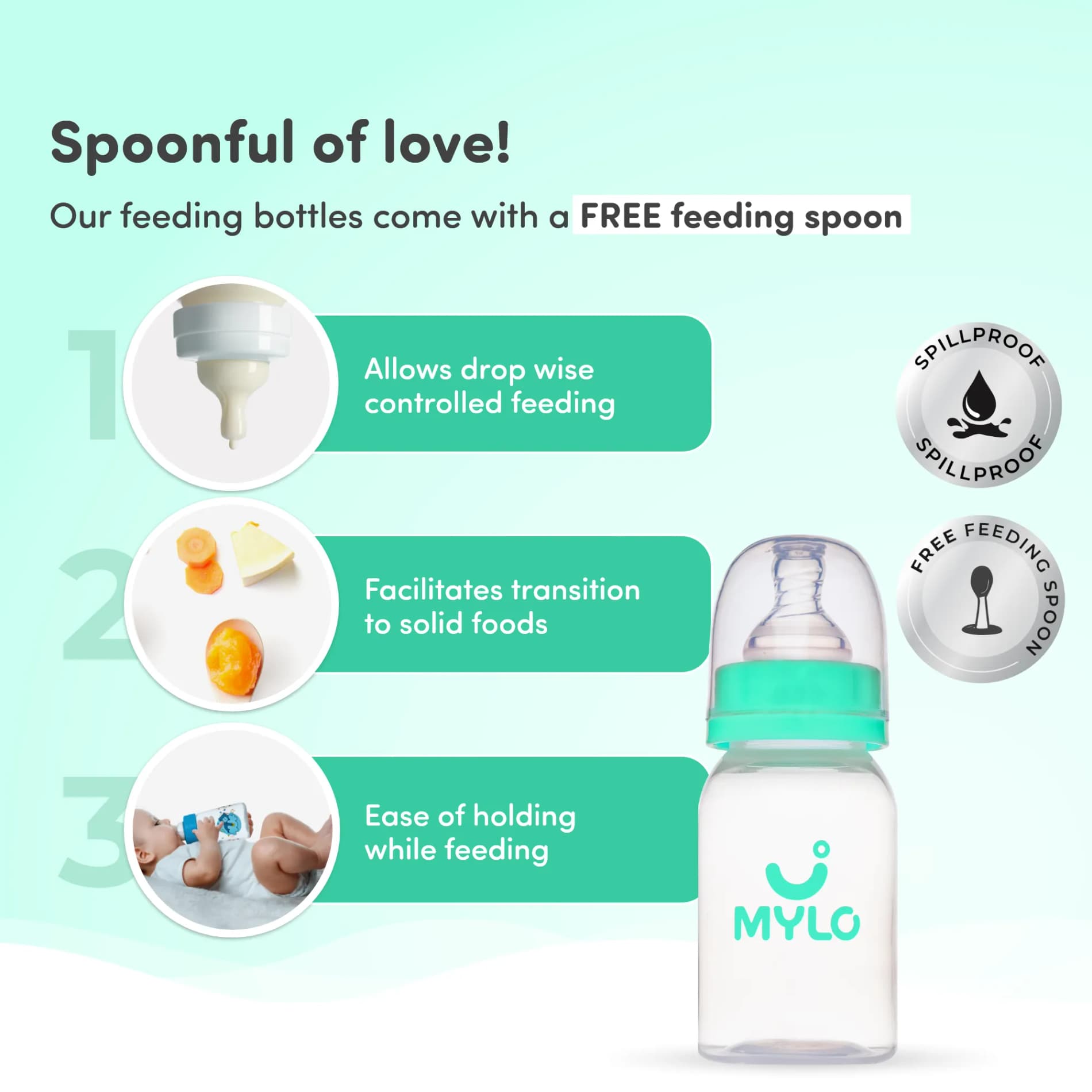 2-in-1 Baby Feeding Bottle | BPA Free with Anti-Colic Nipple & Spoon | Easy Flow Neck Design - Green & Giraffe 125ml & 250ml