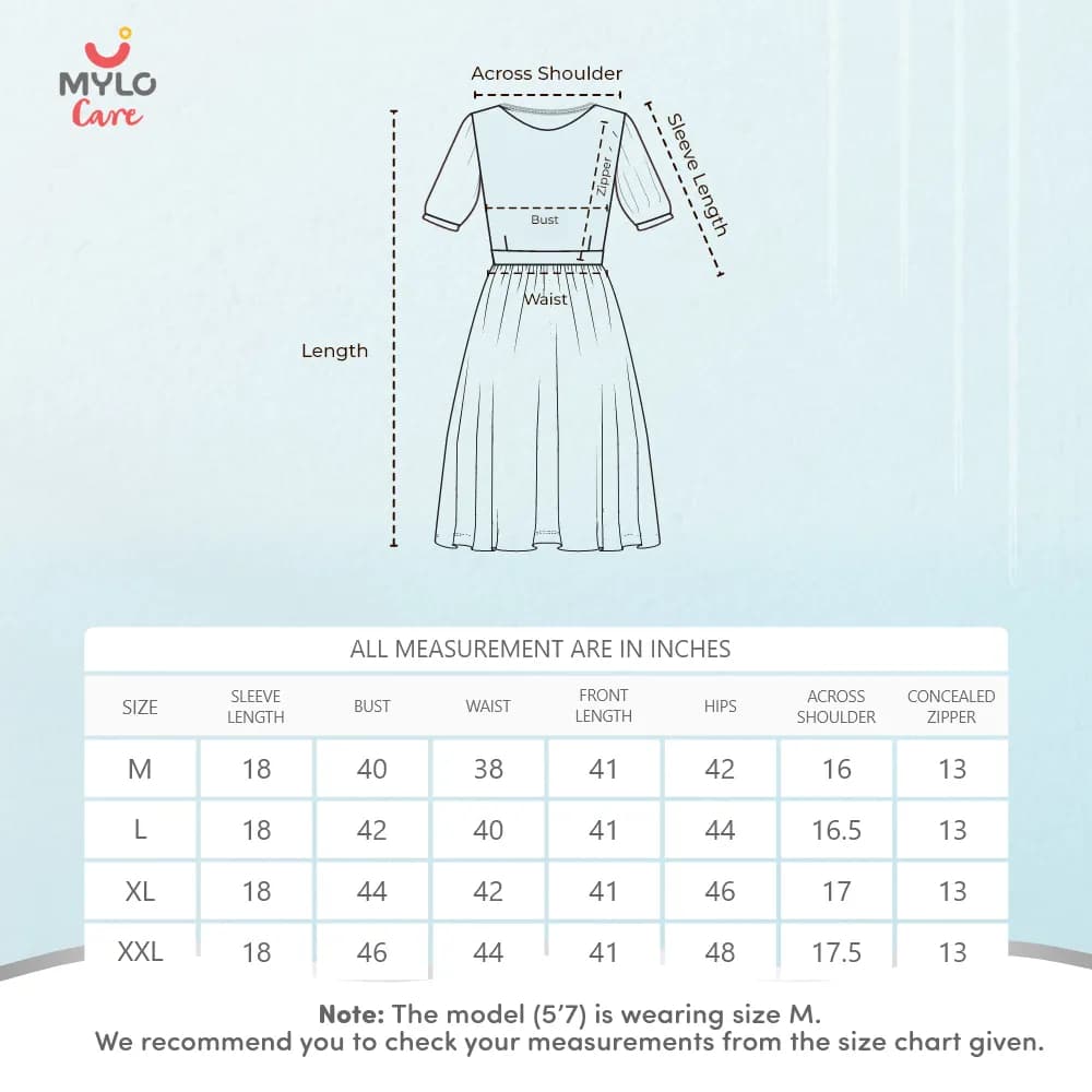 Maternity Dresses For Women with Both Side Zipper For Easy Feeding | Adjustable Belt for Growing Belly | Maxi Dress | Little Hearts - Sea Green | M