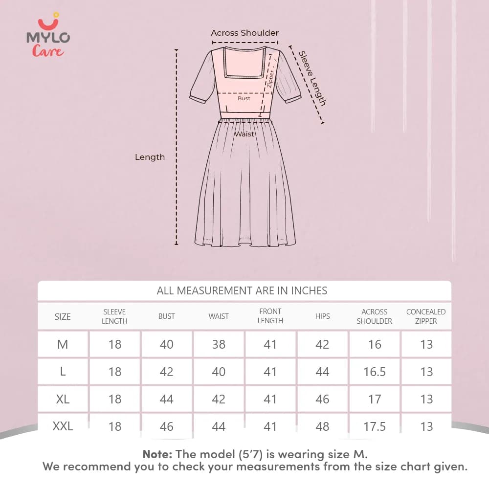 Maternity Dresses For Women with Both Side Zipper For Easy Feeding | Adjustable Belt for Growing Belly | Maxi Dress | Little Hearts - Navy | L