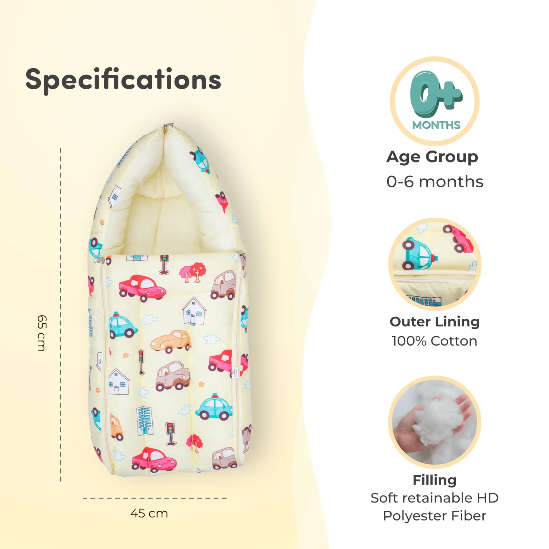 Baby 4–in-1 Soft & Snuggly Baby Sleeping Bag/Baby Carry Nest with 3-way Zip Opening | Soft & Breathable | Head-to-toe comfort - Kids Car