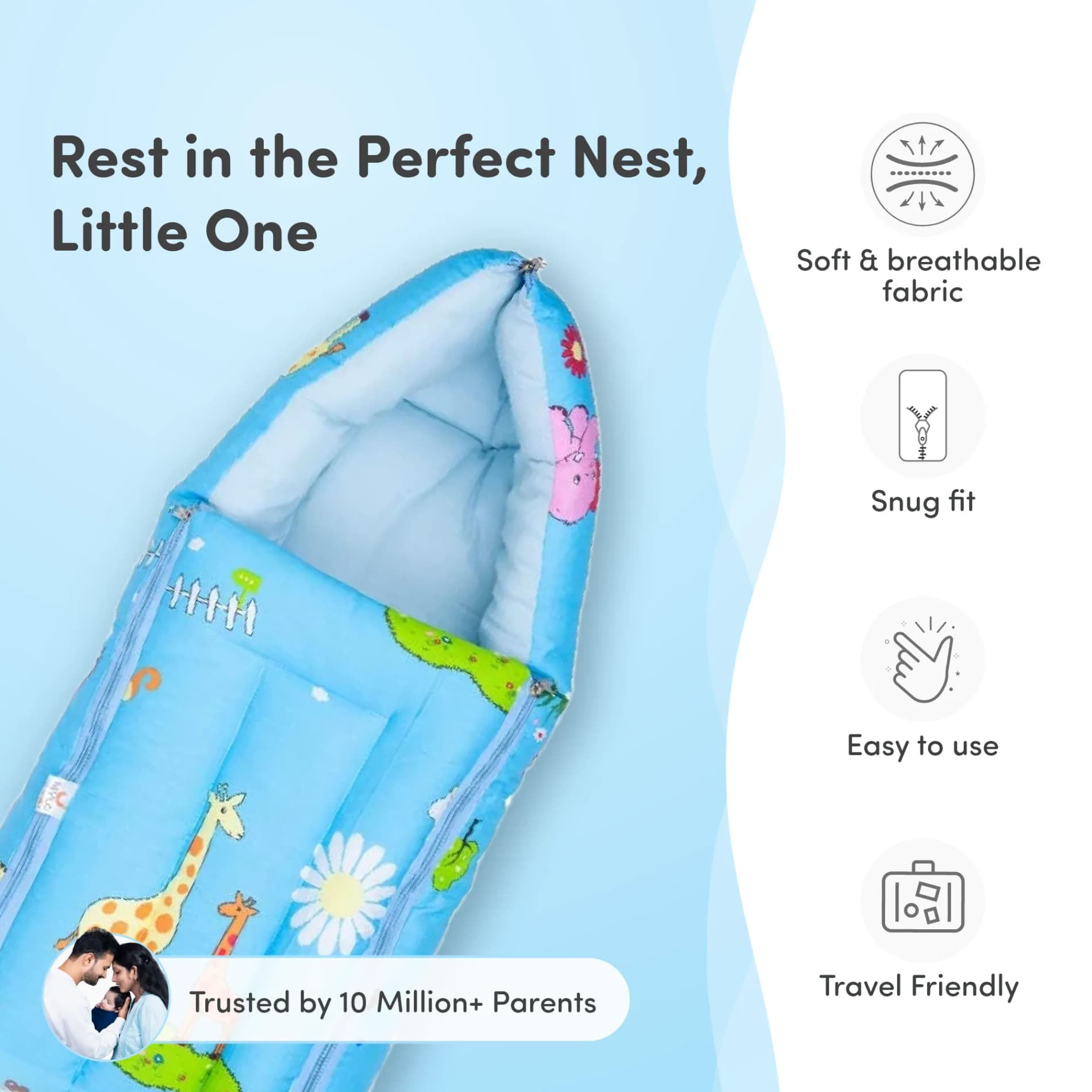 Baby 4–in-1 Soft & Snuggly Baby Sleeping Bag/Baby Carry Nest with 3-way Zip Opening | Soft & Breathable | Head-to-toe comfort - Alpha Baby