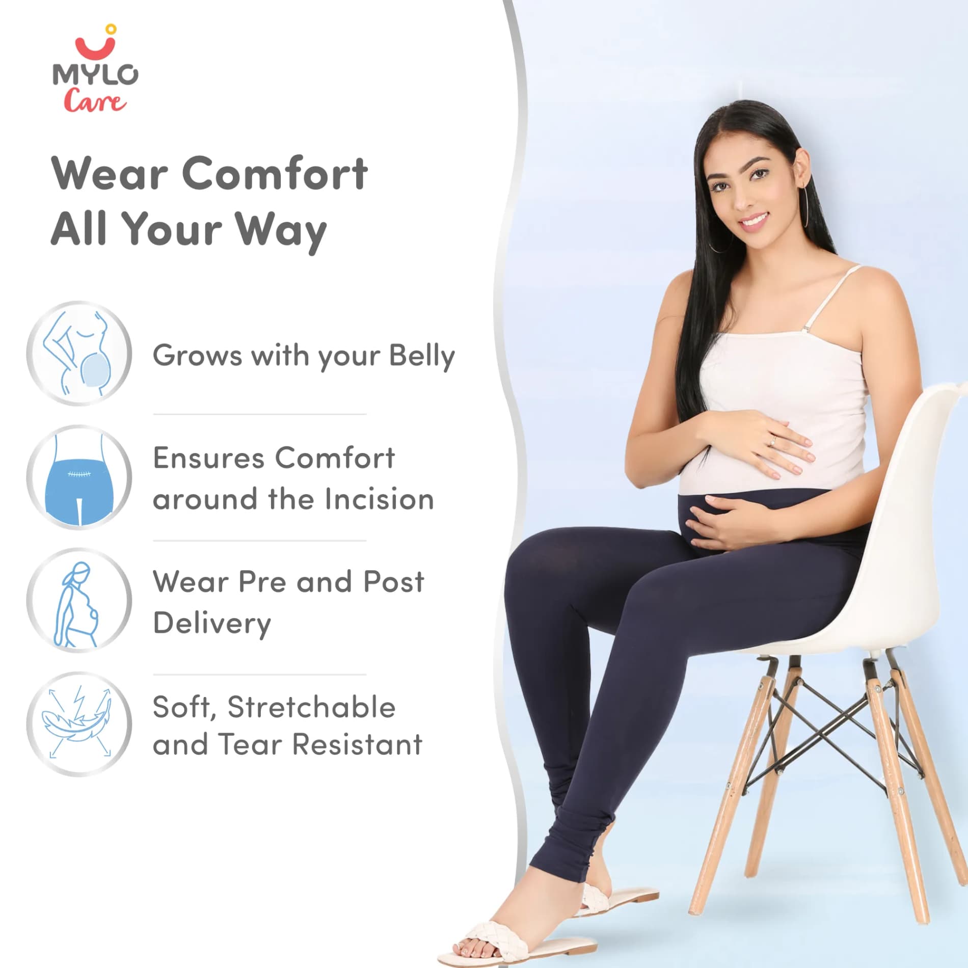 Stretchable Maternity Leggings for Women | Comfortable, Soft & Gentle on the Skin | Ideal for Pre & Post Delivery - Navy - L