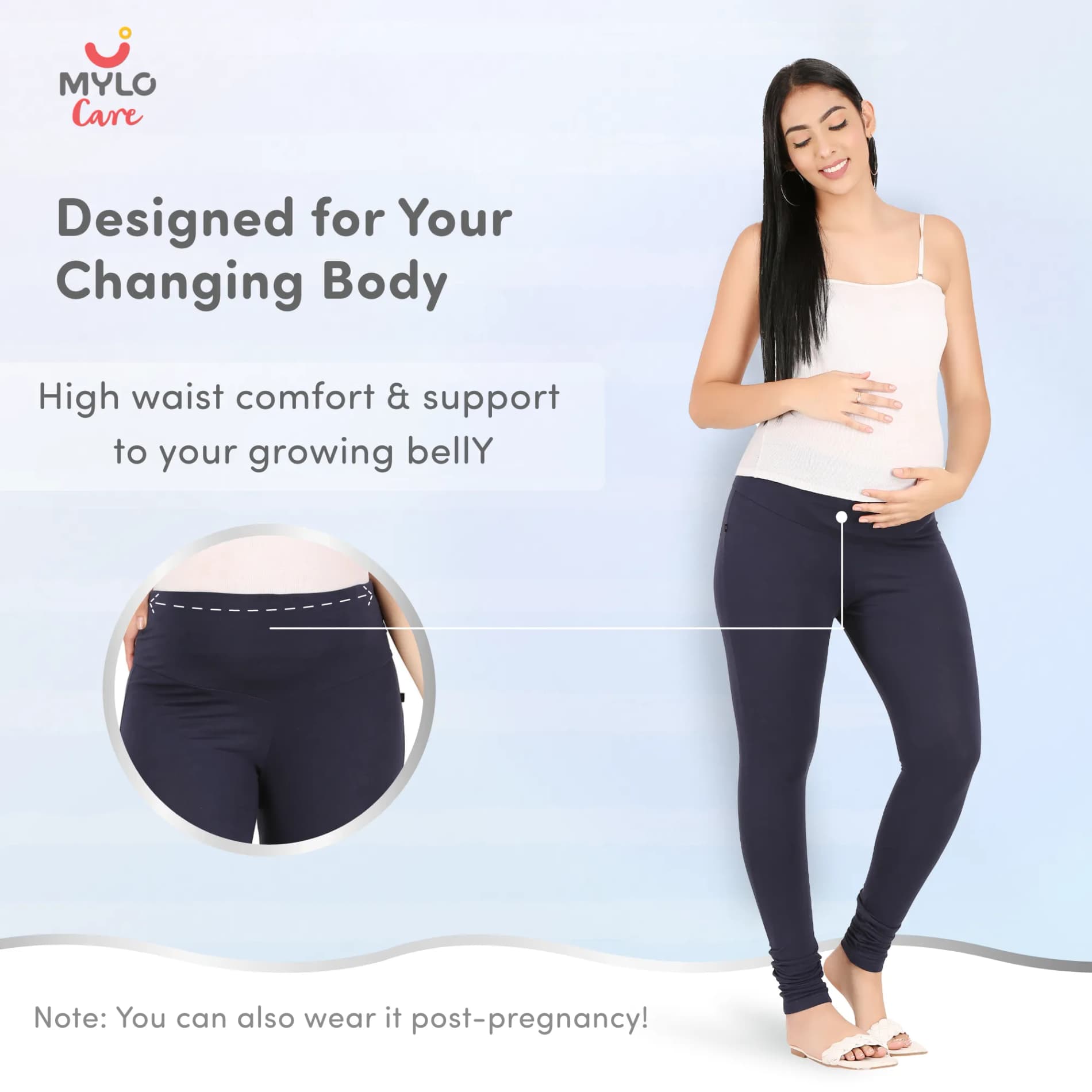 Stretchable Maternity Leggings for Women | Comfortable, Soft & Gentle on the Skin | Ideal for Pre & Post Delivery - Navy - L