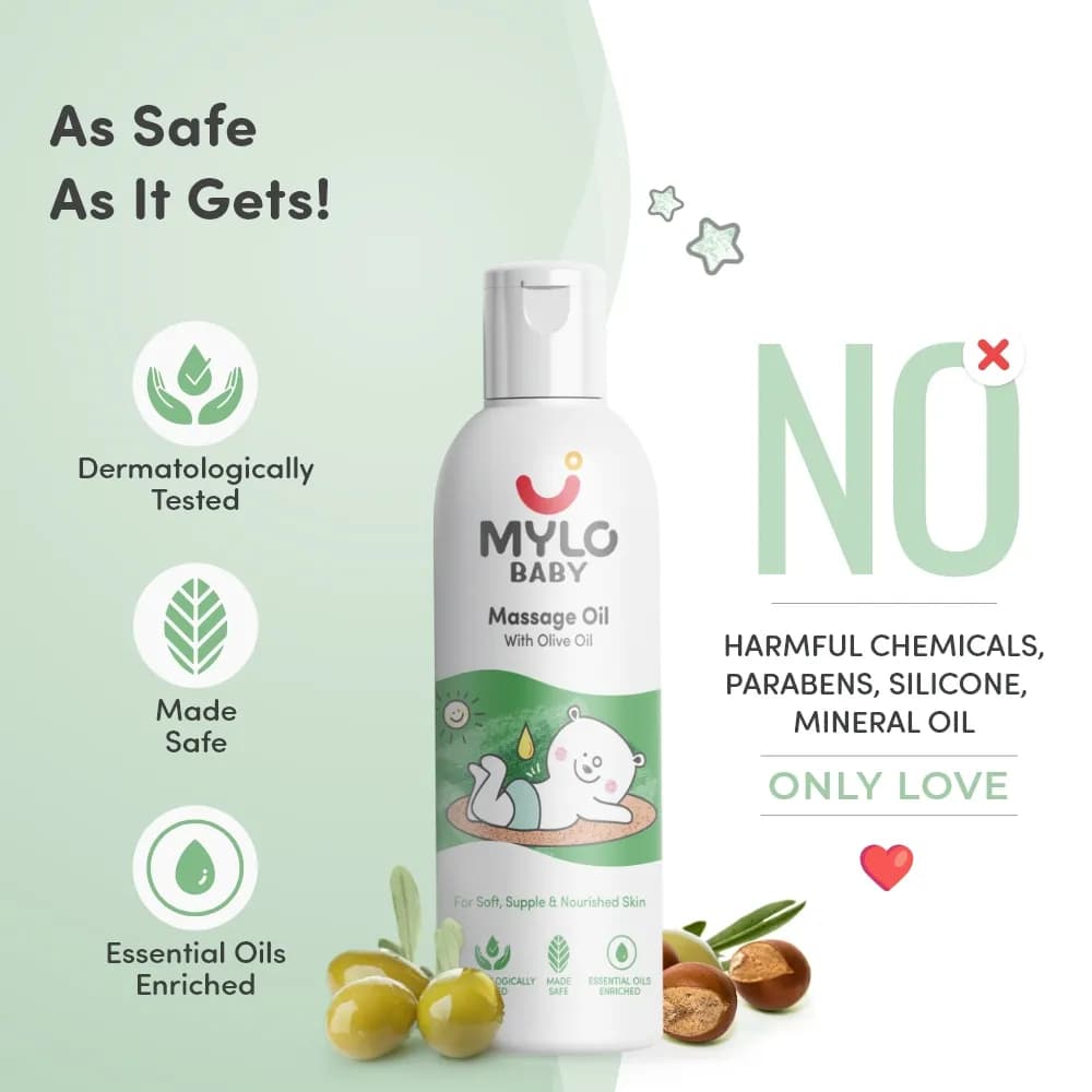 Mylo Herb Enriched Baby Massage Oil - 100 ml | For Winters Dermatologically Tested | Made Safe Certified | Nourishes Skin | Strengthens Immunity | Ayurvedic Preparation