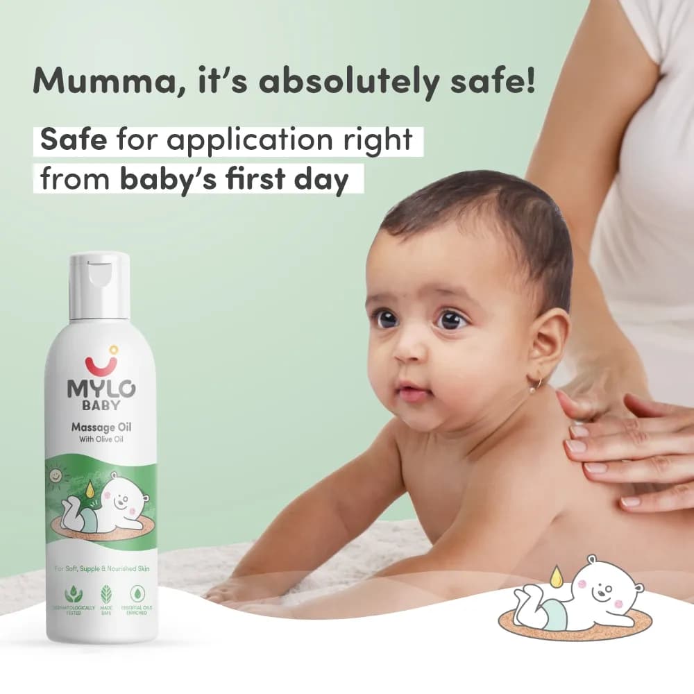Mylo Herb Enriched Baby Massage Oil - 100 ml | For Winters Dermatologically Tested | Made Safe Certified | Nourishes Skin | Strengthens Immunity | Ayurvedic Preparation
