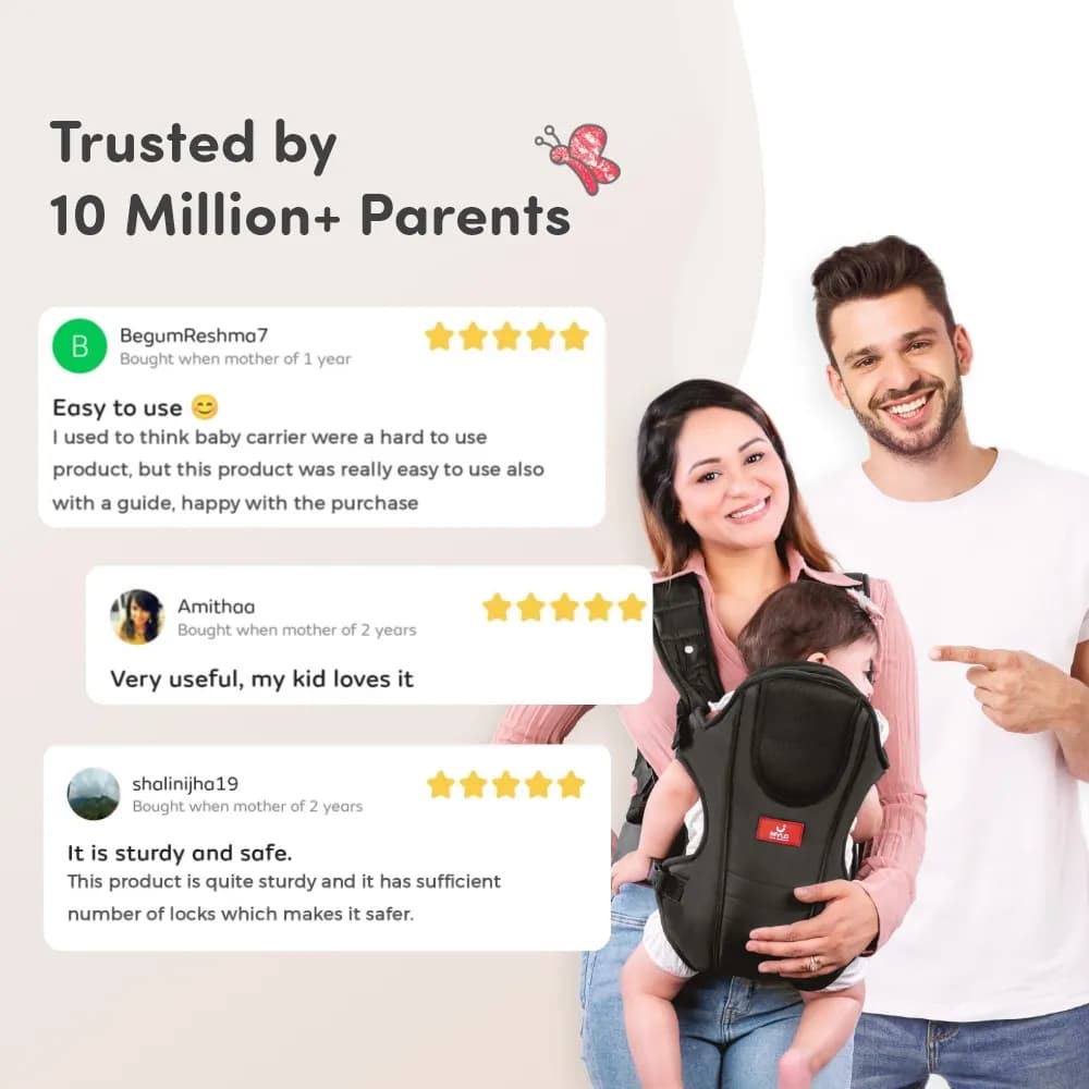 Premium Baby Carrier Bag for 6-15 Months | 3 Comfortable Carrying Positions | Ergonomically Designed | Lightweight & Adjustable - Black