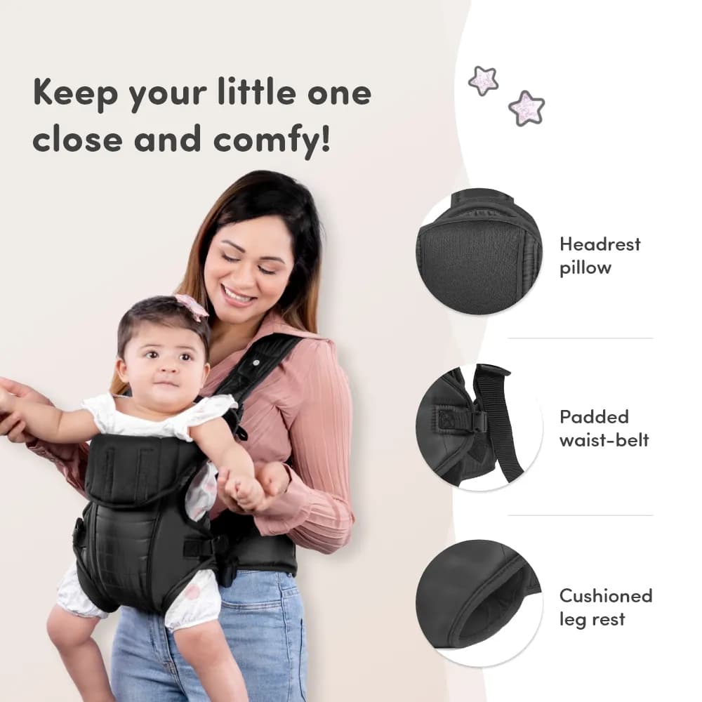 Premium Baby Carrier Bag for 6-15 Months | 3 Comfortable Carrying Positions | Ergonomically Designed | Lightweight & Adjustable - Black