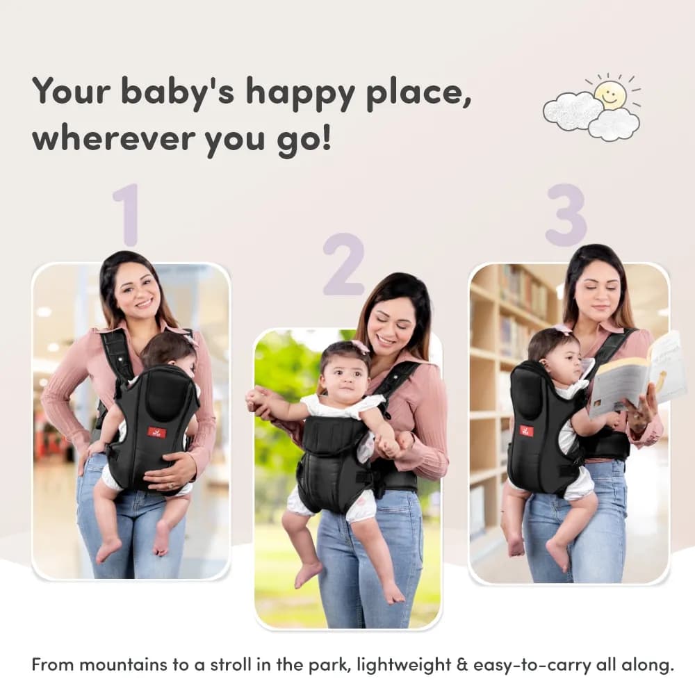 Premium Baby Carrier Bag for 6-15 Months | 3 Comfortable Carrying Positions | Ergonomically Designed | Lightweight & Adjustable - Black