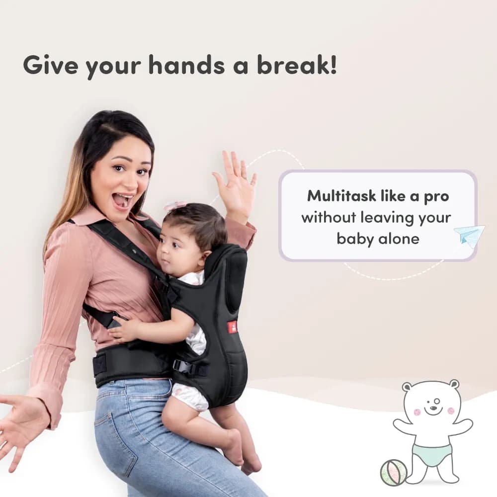 Premium Baby Carrier Bag for 6-15 Months | 3 Comfortable Carrying Positions | Ergonomically Designed | Lightweight & Adjustable - Black
