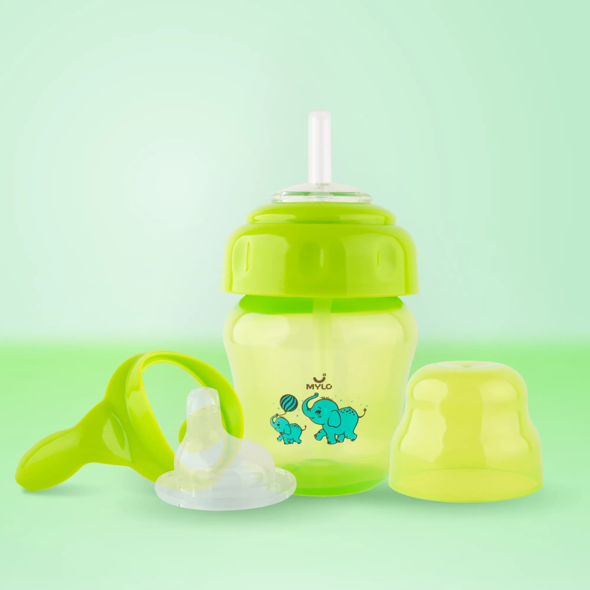 Baby Sipper | 2-in-1 Convertible Sipper with Spout & Straw | Sipper Bottle for Kids - 150ml - BPA-Free (Green)