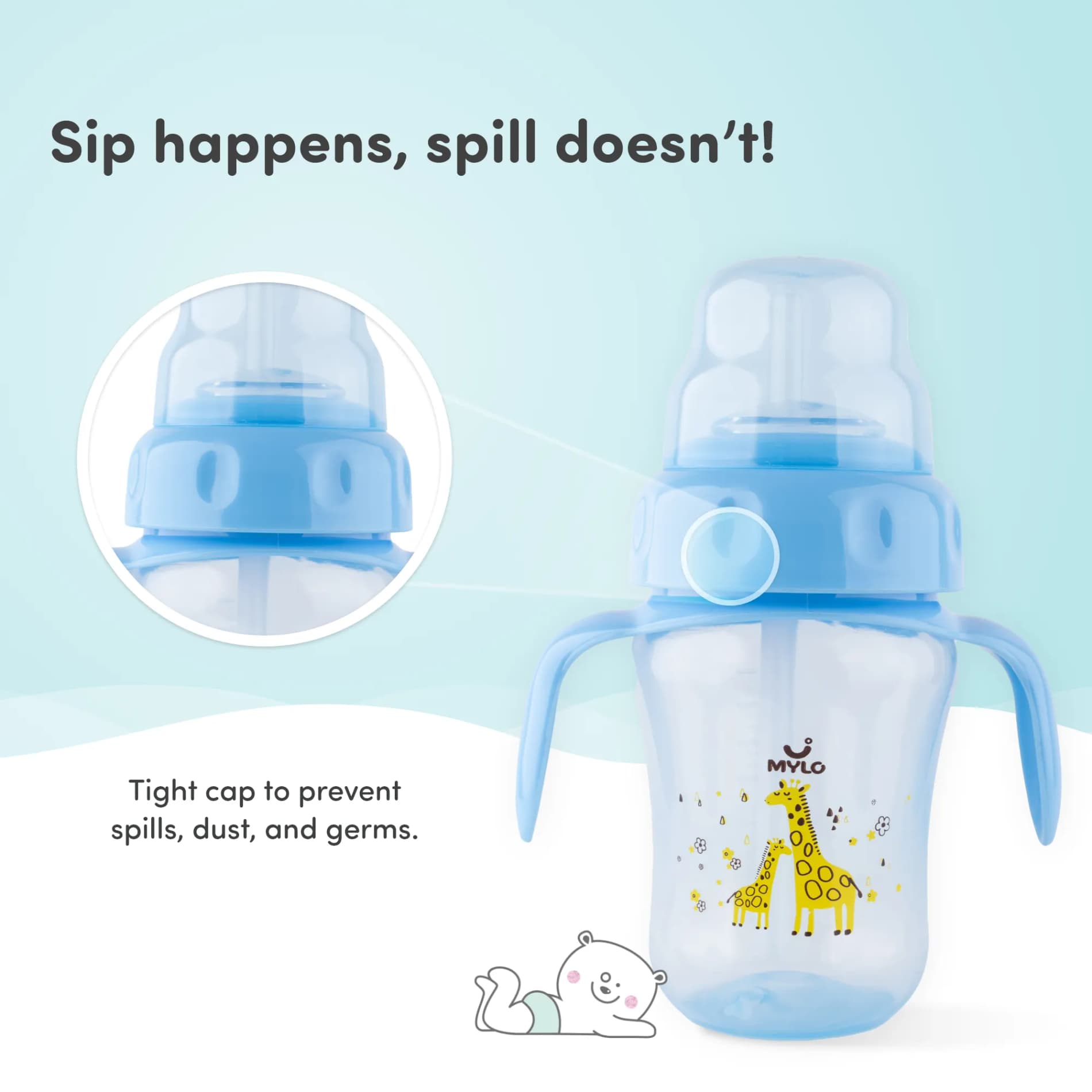 Baby Sipper | 2-in-1 Convertible Sipper with Spout & Straw | Sipper Bottle for Kids - 210ml - BPA-Free (Blue)