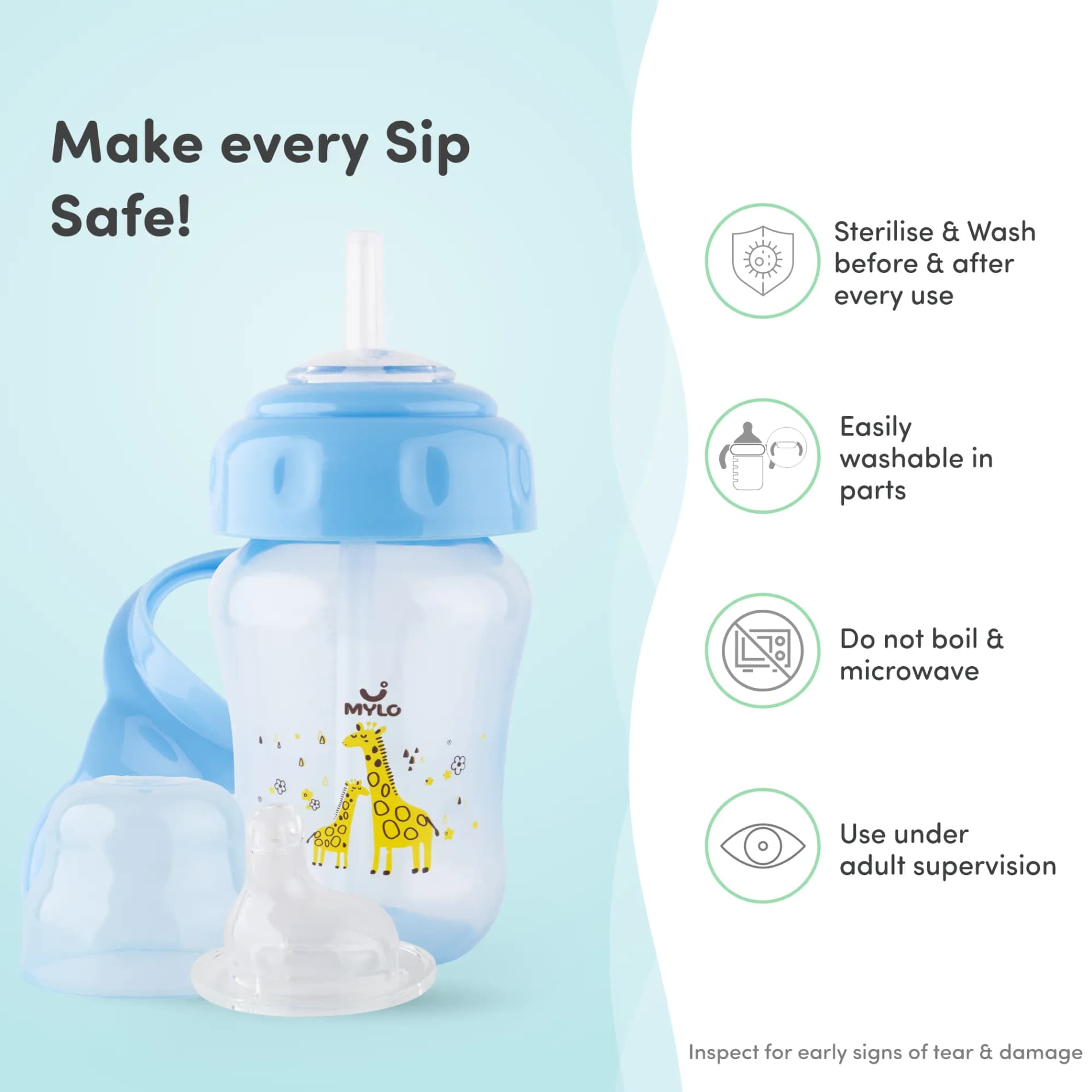 Baby Sipper | 2-in-1 Convertible Sipper with Spout & Straw | Sipper Bottle for Kids - 210ml - BPA-Free (Blue)