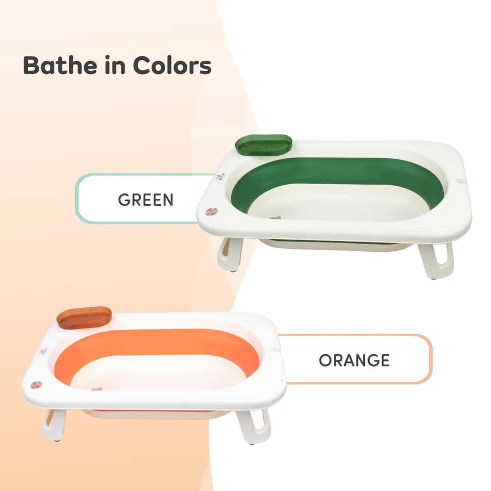 Kenzo 2-in-1 Foldable Bathtub with Temperature Sensor for 6 Months - 3 Years | Up to 20Kgs Weight Capacity | EN Certified (Orange)