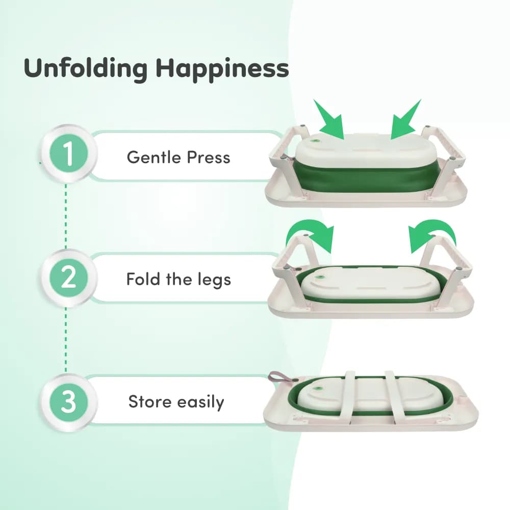 Kenzo 2-in-1 Foldable Bathtub with Temperature Sensor for 6 Months - 3 Years | Up to 20Kgs Weight Capacity | EN Certified (Green)