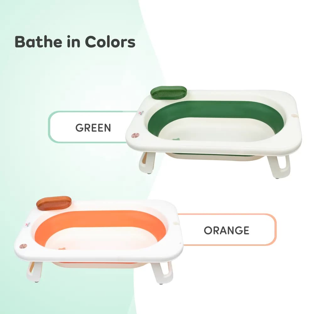 Kenzo 2-in-1 Foldable Bathtub with Temperature Sensor for 6 Months - 3 Years | Up to 20Kgs Weight Capacity | EN Certified (Green)
