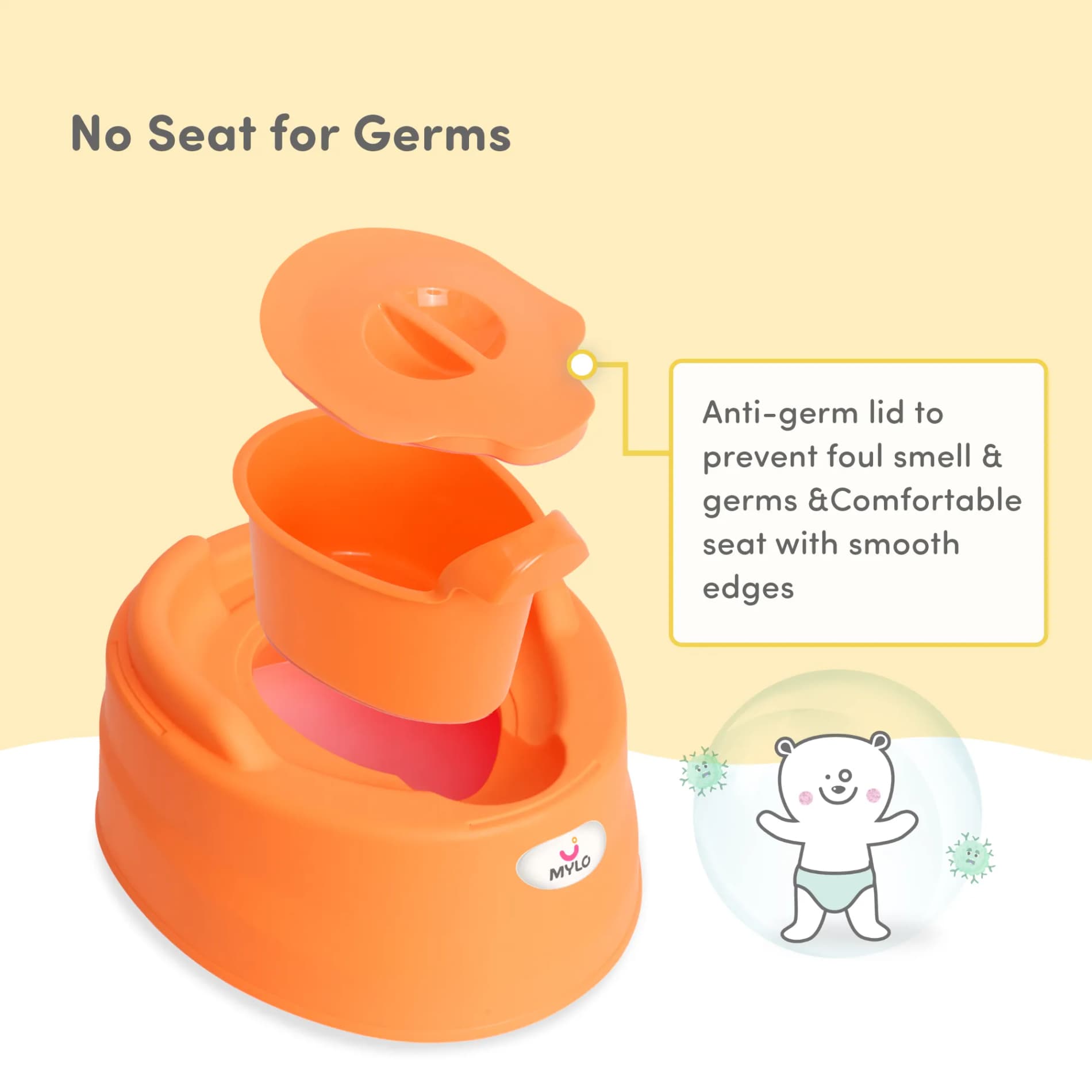Potty Seat | Baby Potty Chair | 2-in-1 Potty Training Chair with Detachable Potty Bowl | Easy to Carry & Clean - Yellow & Orange
