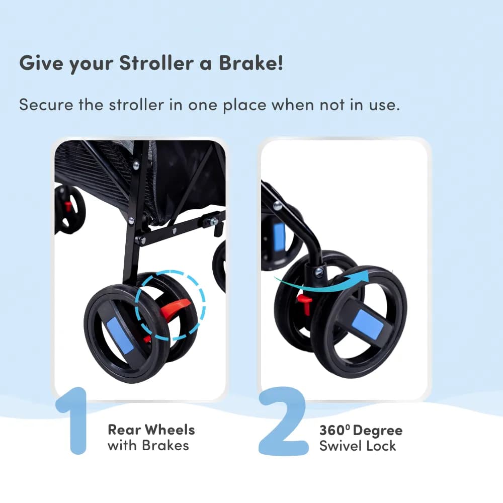 Buddy Ultra-Light Baby Stroller for 0-3 Year | Baby Pram for Toddlers & Kids | 3 Point Safety Harness | 360° Front Wheel Swivel| Umbrella Fold - Blue