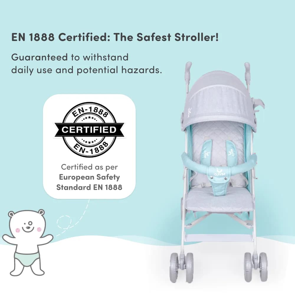 Vista Ultra-Light Baby Stroller for 0-3 Year | Baby Pram for Toddlers & Kids | 5 Point Safety Harness | Front Wheel Swivel Function | Umbrella Fold - Green & Grey