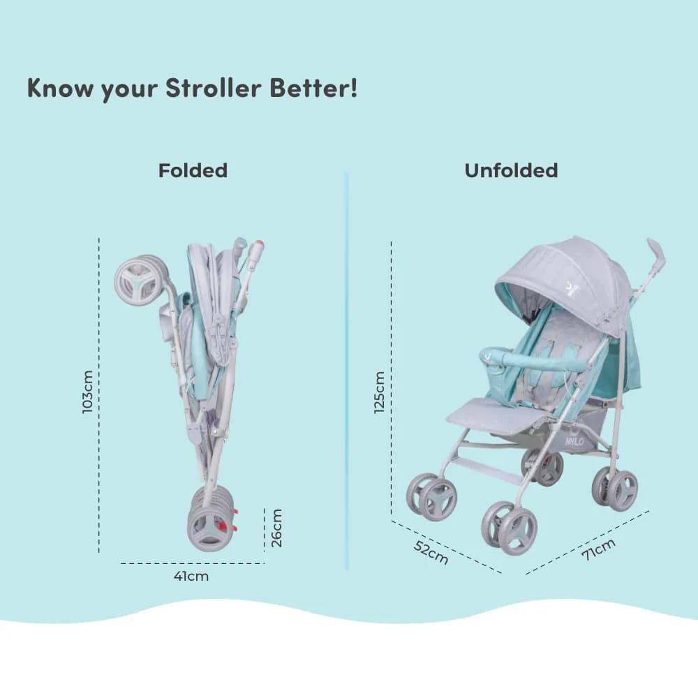 Vista Ultra-Light Baby Stroller for 0-3 Year | Baby Pram for Toddlers & Kids | 5 Point Safety Harness | Front Wheel Swivel Function | Umbrella Fold - Green & Grey