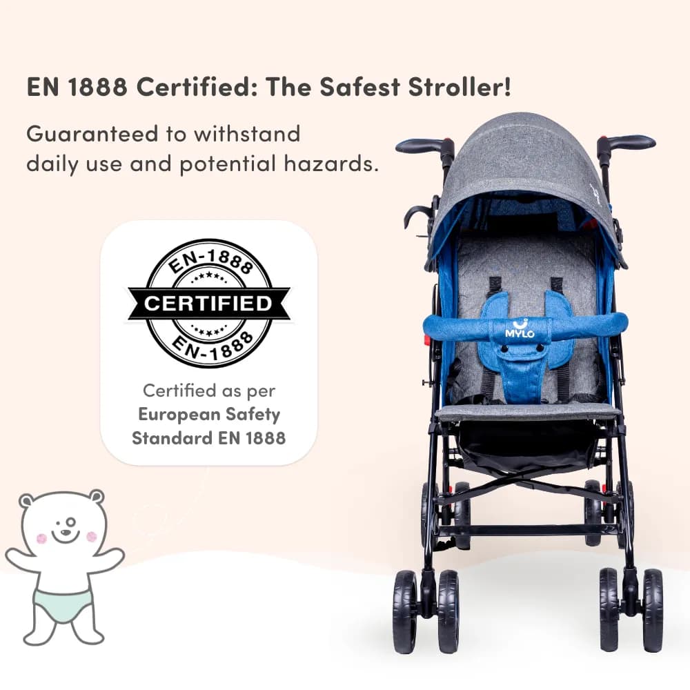 Vista Ultra-Light Baby Stroller for 0-3 Year | Baby Pram for Toddlers & Kids | 5 Point Safety Harness | Front Wheel Swivel Function | Umbrella Fold - Blue & Grey