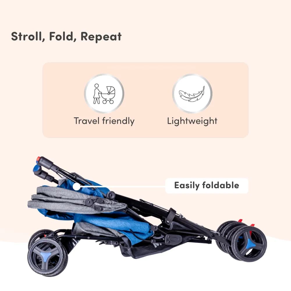 Vista Ultra-Light Baby Stroller for 0-3 Year | Baby Pram for Toddlers & Kids | 5 Point Safety Harness | Front Wheel Swivel Function | Umbrella Fold - Blue & Grey